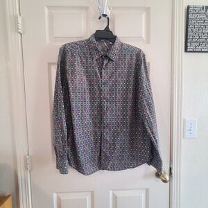 Robert Graham Teal Button-Down Shirt with Multicolor Microprint